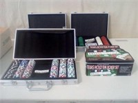 Texas HoldEm Poker set, poker chips, dice, & cards