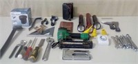 3 Maglites, wrenches, brass plane set, timer,