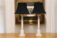 Pair Marble/Alabaster Banquet Lamps