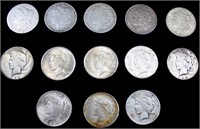 13 Coins - Morgan and Peace Dollars