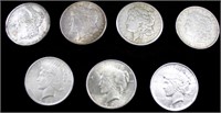 7 Coins - Morgan and Peace Dollars