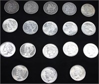 18 Coins - Morgan and Peace Dollars