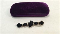 EBONY VINTAGE BROOCH WITH VINTAGE CASE