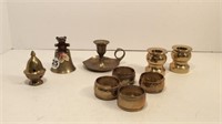 BRASS CANDLESTICKS, INSENCE BURNER, BELL, NAPKIN