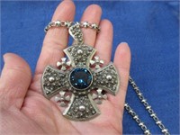 sterling jerusalum cross & handmade necklace