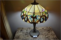 Metal Base Table Lamp w/Stained Glass Shade(a)