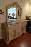 Beautiful Ashley Shell Colored Marble Top,9 Drawer