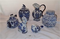 6 Pieces Beautiful Blue White Ceramic Pottery