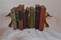 Lot of 9 Antique Books & 2 Duckhead Bookends