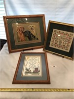 3 Framed Needlepoint Prints-ABC's,Labradors,Irish