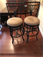 Pair of Black & Beige Metal Barstools