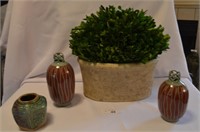 Stoneware Planter & 3 Pieces of Stoneware Pottery