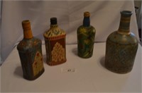 4 Hand Painted Decorative Bottles
