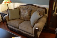 Beige Wood Trimmed Ashley Love Seat w/Cushion