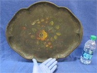 antique hand painted metal tray (20in long)