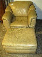 LEATHER CHAIR AND MATCHING OTTOMAN