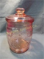 Pink Vaseline Glass Style Peanut Jar w/ Lid