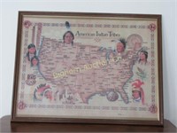 Framed American Indian Tribes US Map