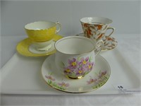 3 HAND PAINTED CUPS & SAUCERS