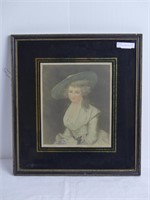 LADY IN HAT FRAMED COLOURED ENGRAVING