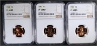 1962, 63 & 64 LINCOLN CENTS, NGC PF-68 RED