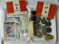 TRAY: POST CEREAL PRIZES, COINS, MEDALLIONS, ETC.
