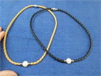 2 new leather & pearl necklaces (magnetic closure)