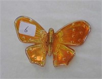 Carnival Glass Butterfly ornament - marigold