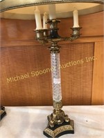 PAIR FANCY CRYSTAL COLUMN AND GILT TABLE LAMPS