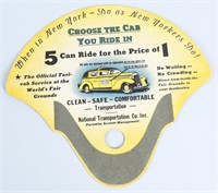 1939 NY WORLDS FAIR TAXI ADVERTISING FAN