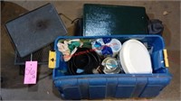 Group of camping items w/ tote: 
Pots, tray,