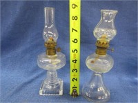 2 nice antique miniature oil lamps (9in tall)