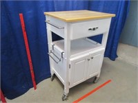 white rolling utility cart (wood top)