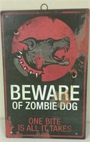 "Beware of Zombie Dog" Tin Wall Sign 17" X 11"