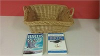 Wicker Basket & 2 Bird Guide Books