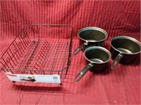 (3)Mainstays Pots & (1)Rubbermaid Lg Dish Drainer