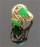 Ladies 14K Apple Green Jade Ring