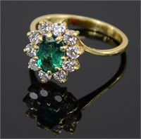 Ladies 18k Emerald and Diamond Ring