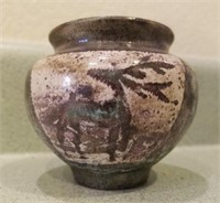 Miniature Terra Cotta Bowl, Signed, 4" High