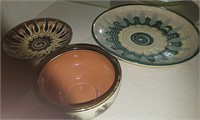 3pc Terra Cotta Decor, Signed, Large Plate About