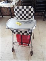 Childs hi-chair on rollers & booster