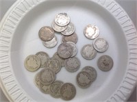 25 Barber silver dimes, various dates