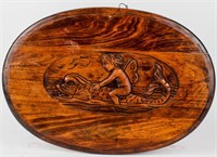 Folk Art Hand Carved Wood Plaque Dolphin & Nymph