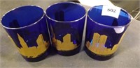 CITY SKYLINE BLUE COCKTAIL GLASSES  (3)