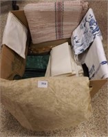 BOX OF ASSORTED NAPKINS & PLACEMATS, BED LINENS