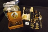 ASSORTMENT OF ITEMS - CUFF LINKS, TIMEX, CHARMS