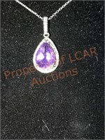 Amethyst with Diamonds Sterling Silver Necklace