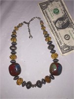 Large Polished Stone & Beaded Necklace