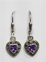 Sterling Silver Amethyst and Marcasite Heart