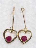 10K Gold Heart Shaped Ruby (0.70ct) Earrings.